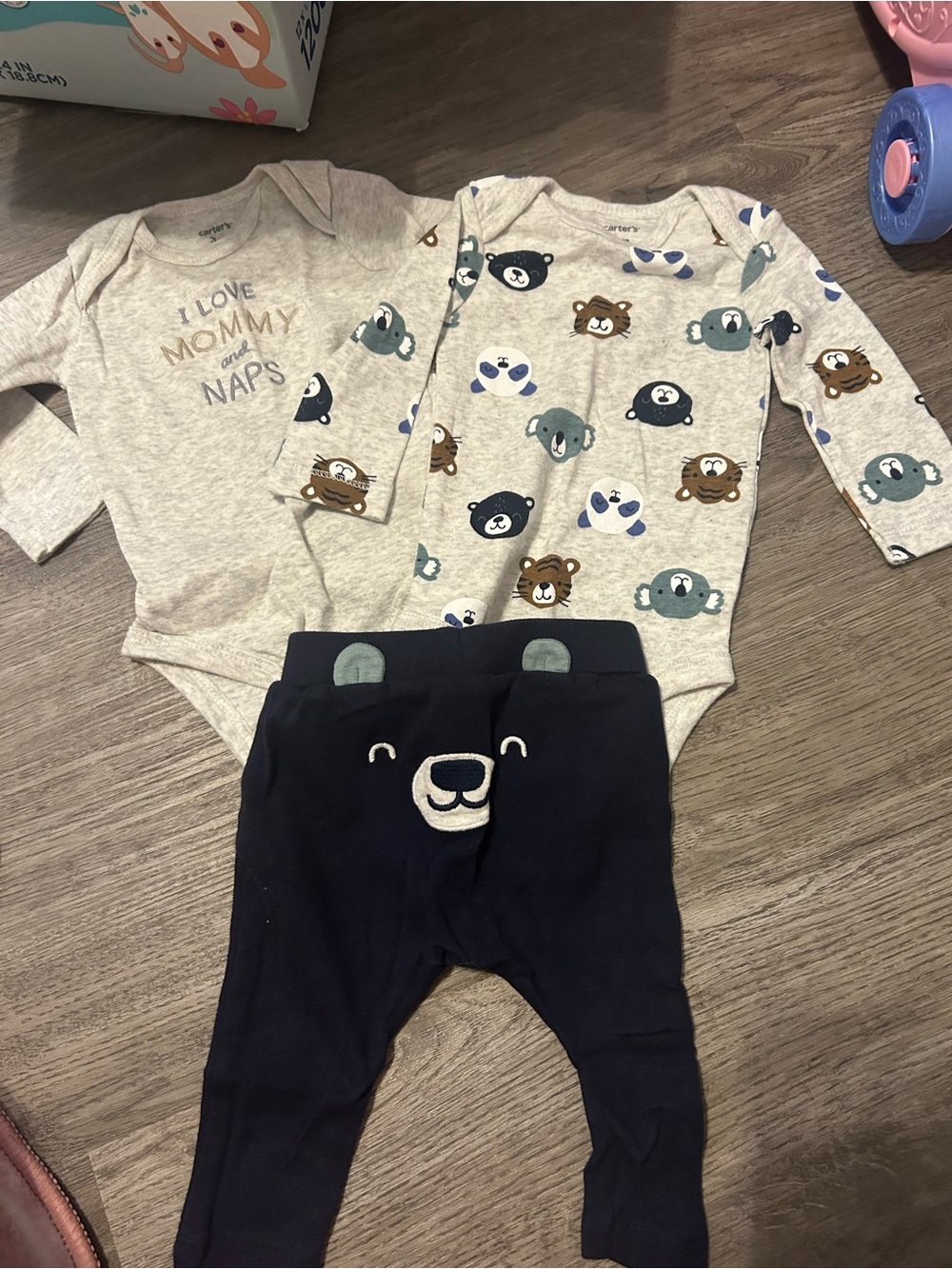 Carters Neutral Bear Print One-Piece Set with Navy Bear Leggings